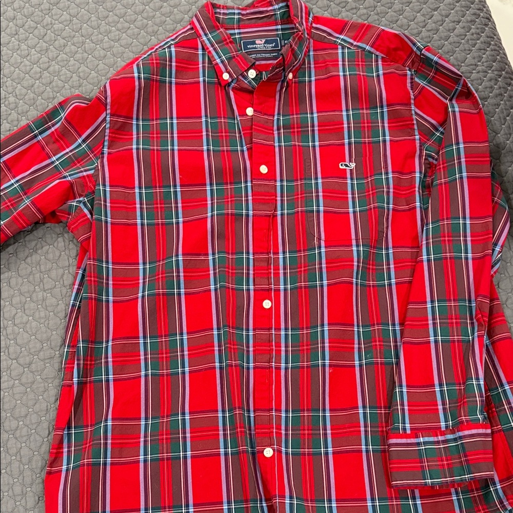 Vineyard Vines Red and Green Plaid Button Down Shirt